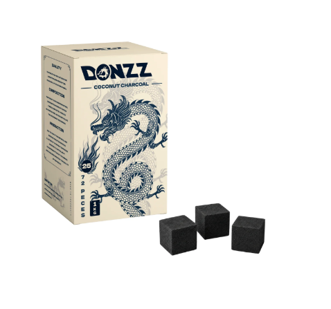 פחם קוקוס דונז 25×25×25 | DONZZ Coconut Coal – קרטון 1 ק"ג