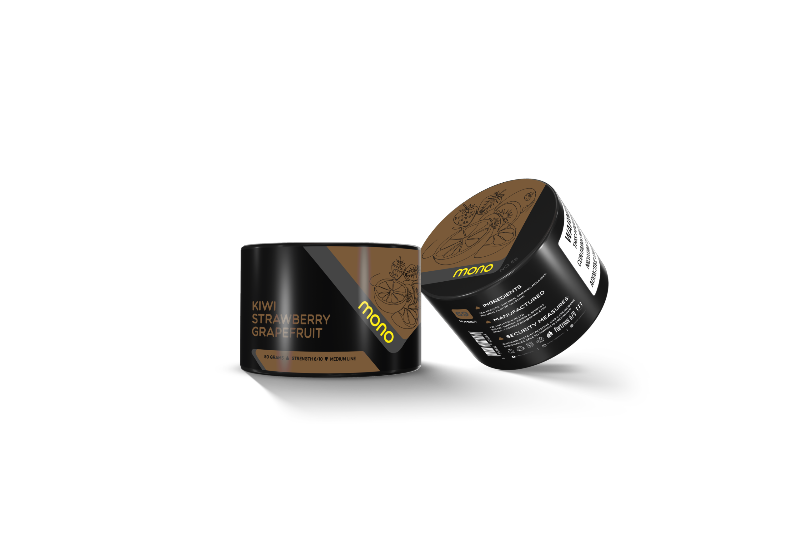 Mono 60g – N69 KIWI STRAWBERRY GRAPEFRUIT - תערובת תה לנרגילה בטעם קיווי תות אשכולית ( רוקטמן )
